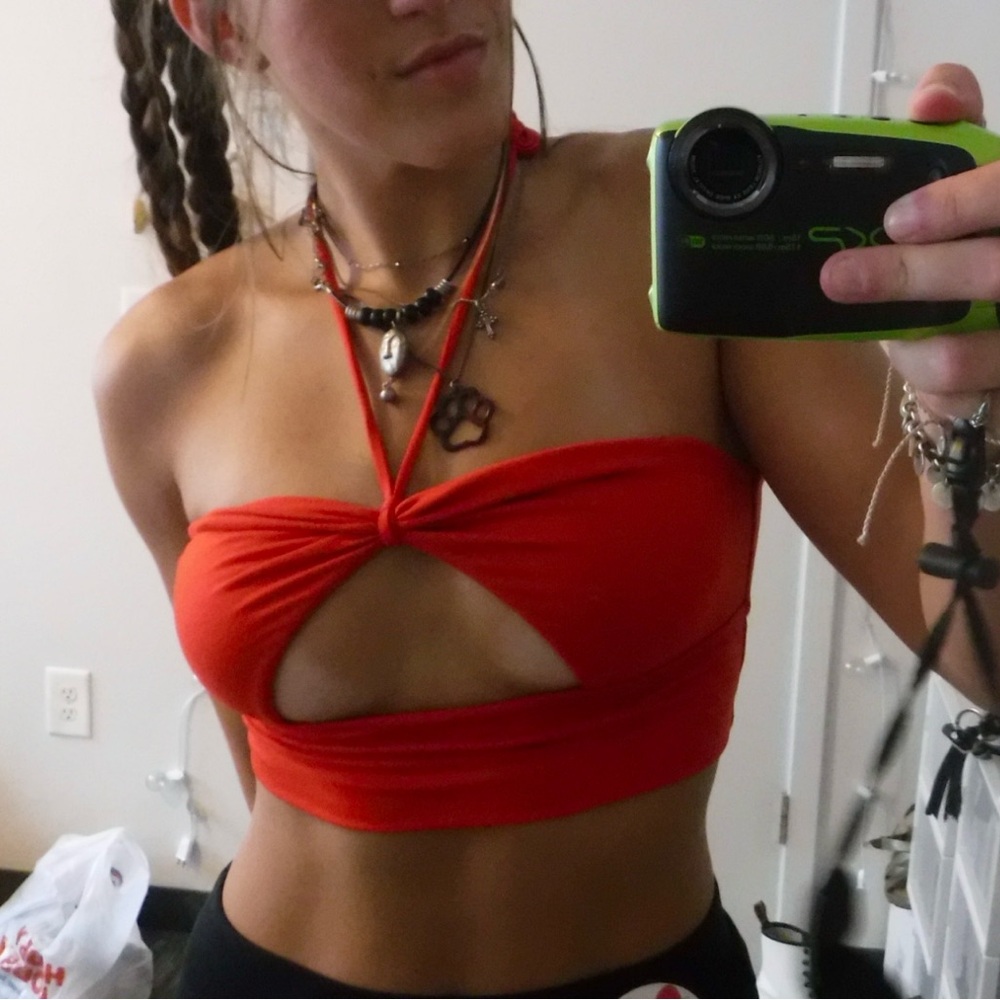 Red Halter Cutout Crop Top